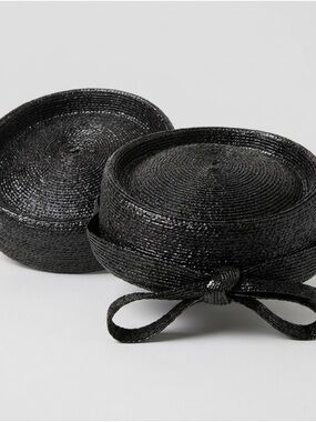 Vintage Rochelle Originals Black Straw Boater Hat | Classic Elegant Bow